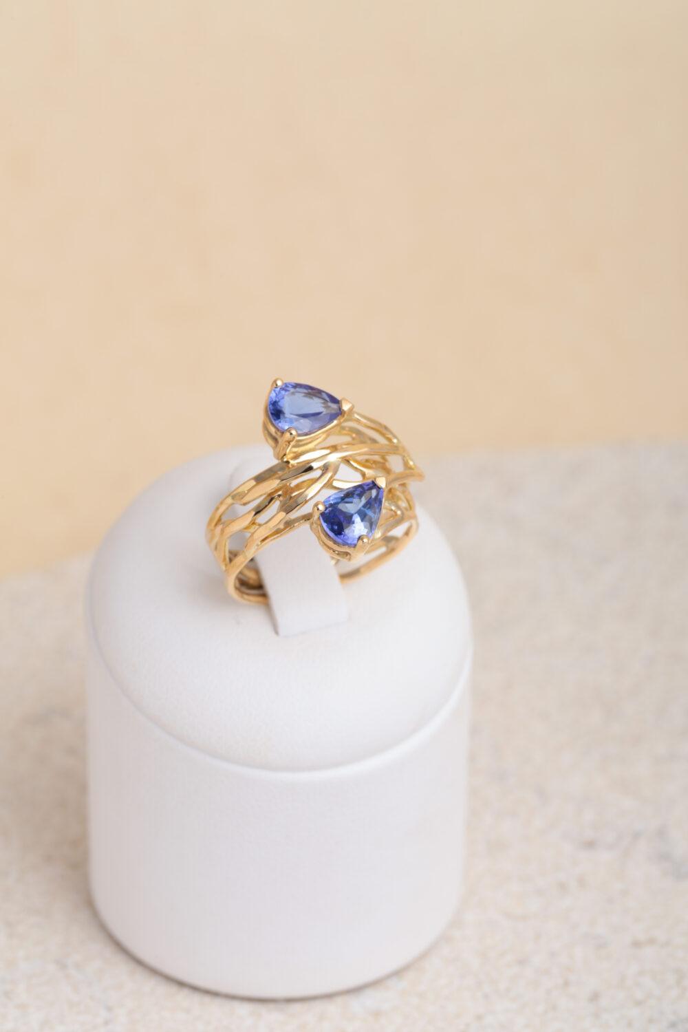 Ring with two pear shaped Tanzanites