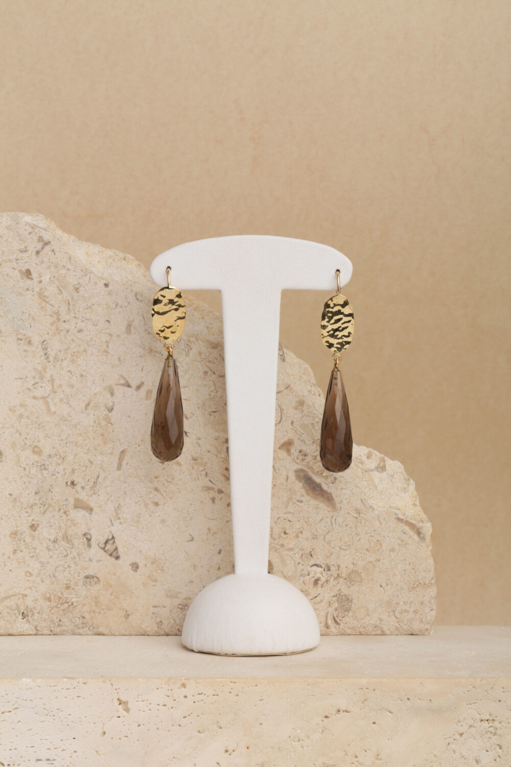 smoky quartz and yellow gold earrings