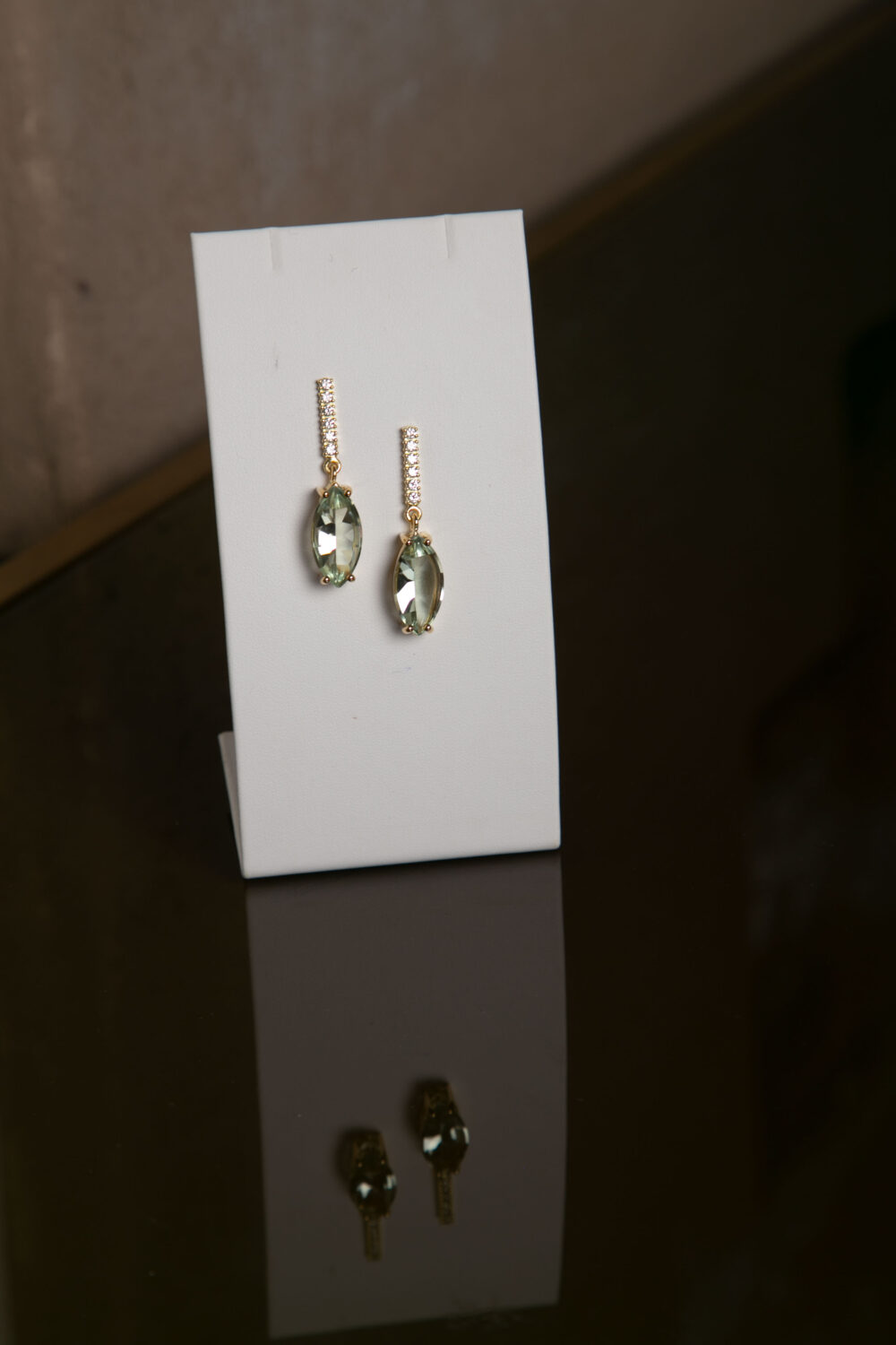 Prasiolite and diamond earrings