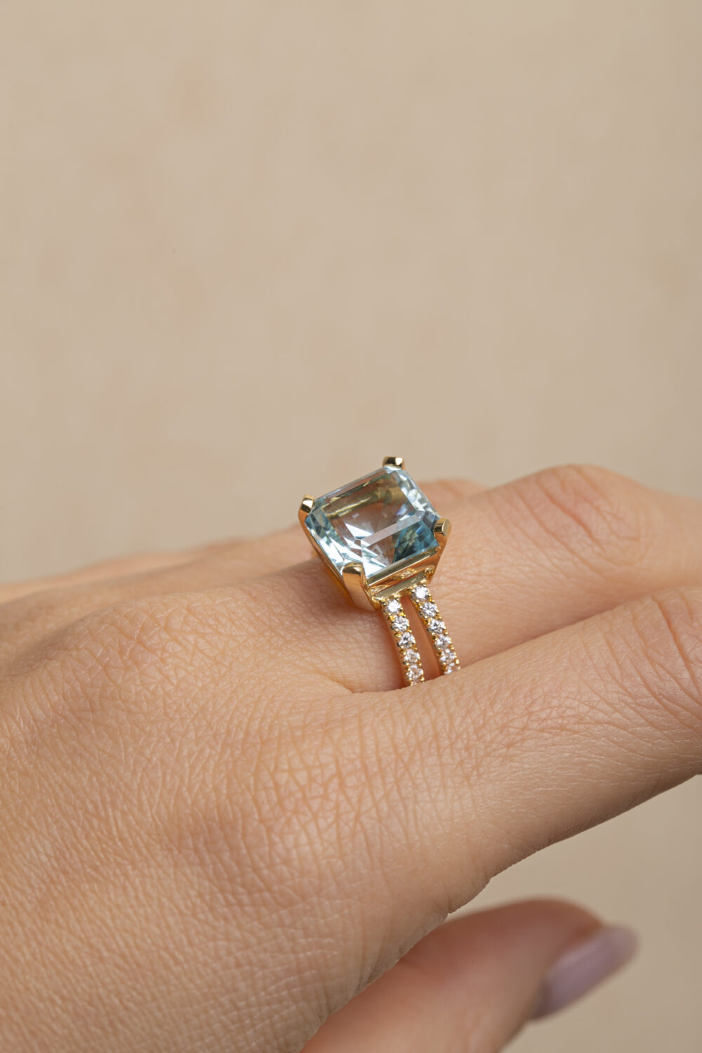 Aquamarine and diamond ring by Pascale Masselis